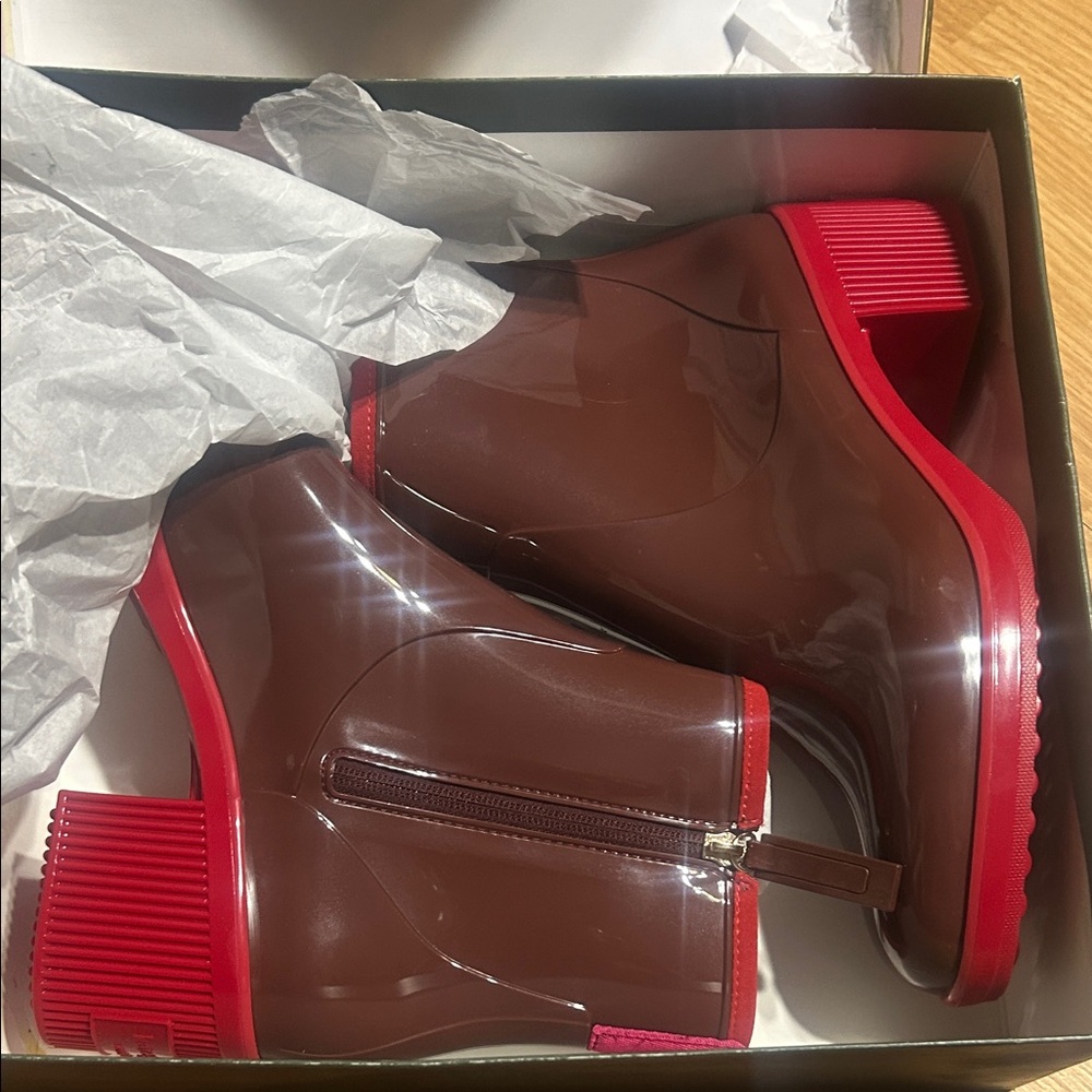 NIB Kate spade puddle jumpers Stylish Brown and Red Ankle Boots women 11 - Picture 7 of 8